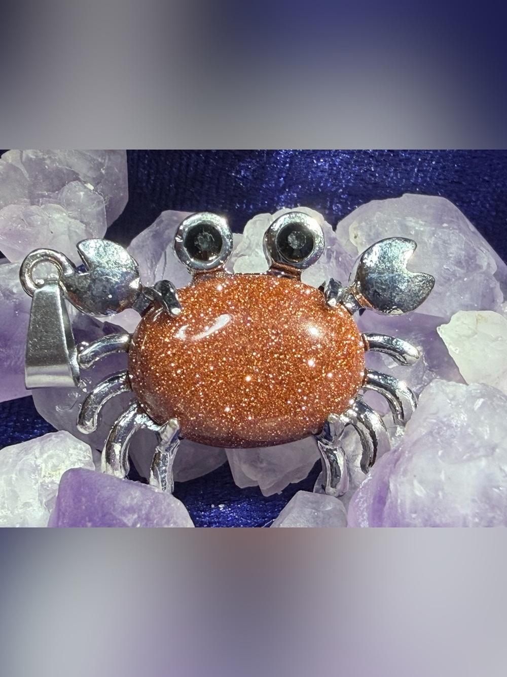 Sparkling Goldstone Crab Pendant Necklace
